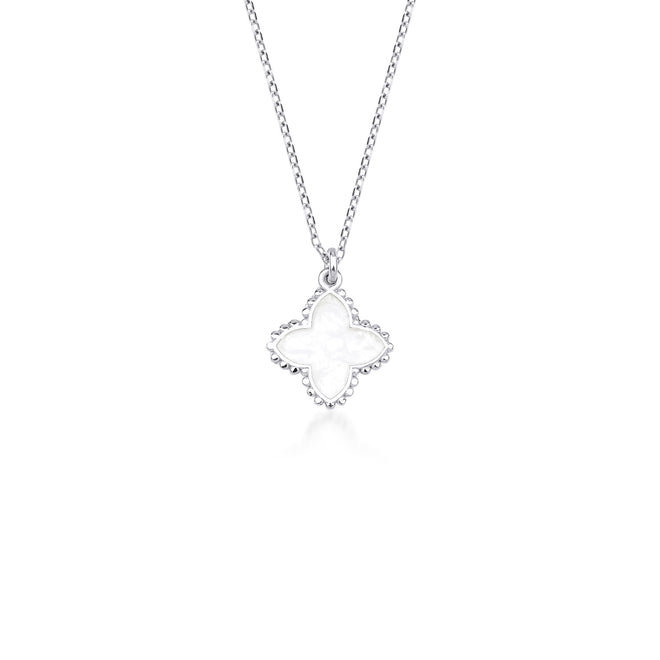 beyaz mineli beyaz altın şans kolyesi