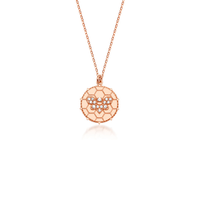 rose altın kraliçe arı figürlü madalyon kolye