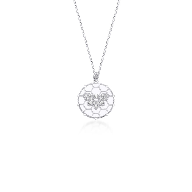 beyaz altın kraliçe arı figürlü madalyon kolye