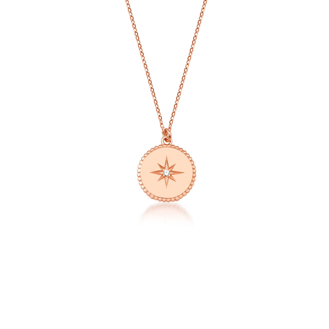rose altın kuzey yıldızı pırlanta taşlı kolye