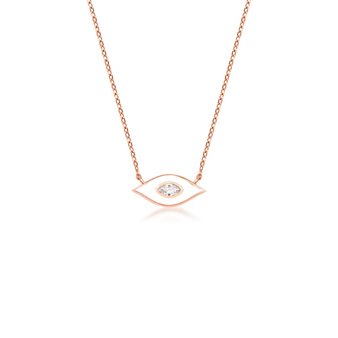 14 ayar altın beyaz mine nazar kolye rose