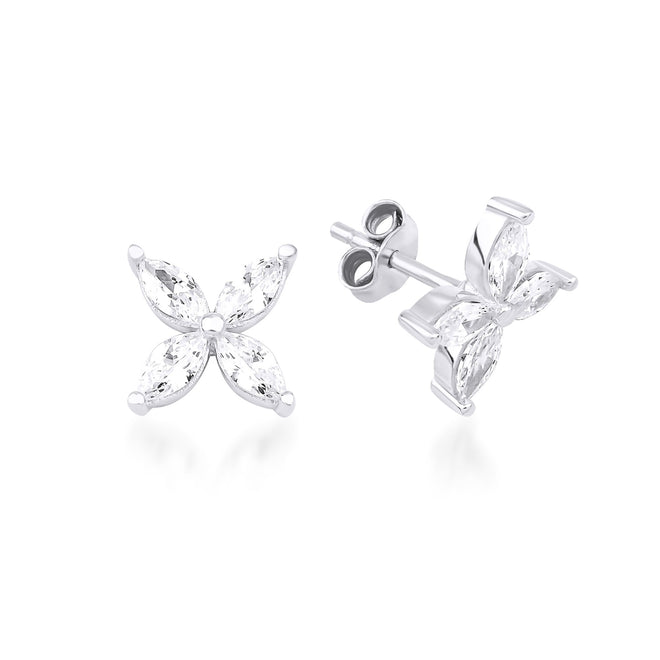 beyaz altın kelebek çiçek çivi küpe