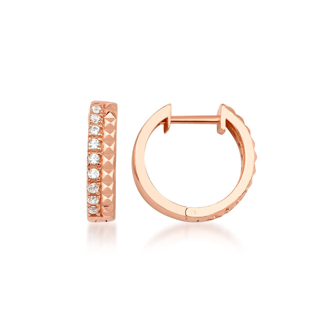 14 Ayar Altın Sparkle Double Row Pyramid Studded Hoop Küpe rose versiyon