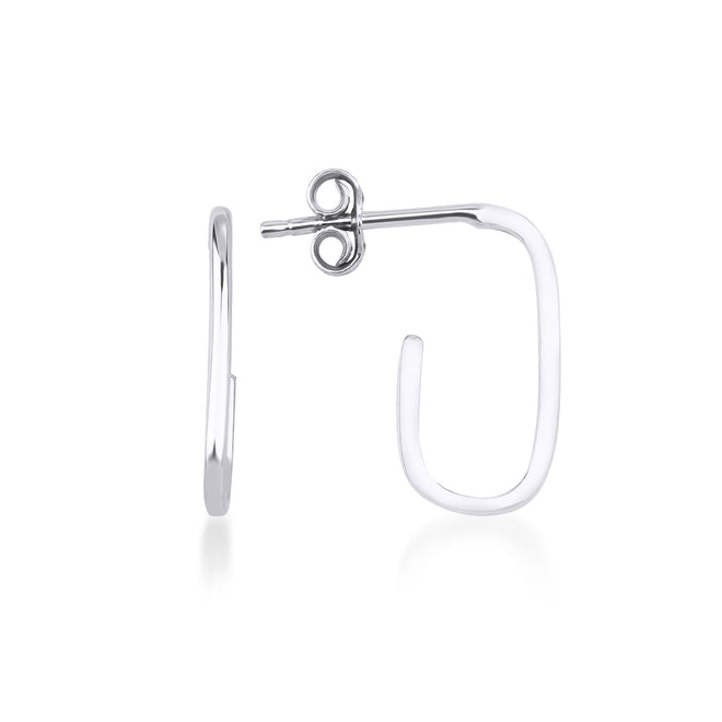 beyaz altın çivi  solid gold open paper clip hoop küpe