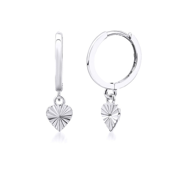 Beyaz altın retro kalpli sallantılı mini halka küpe