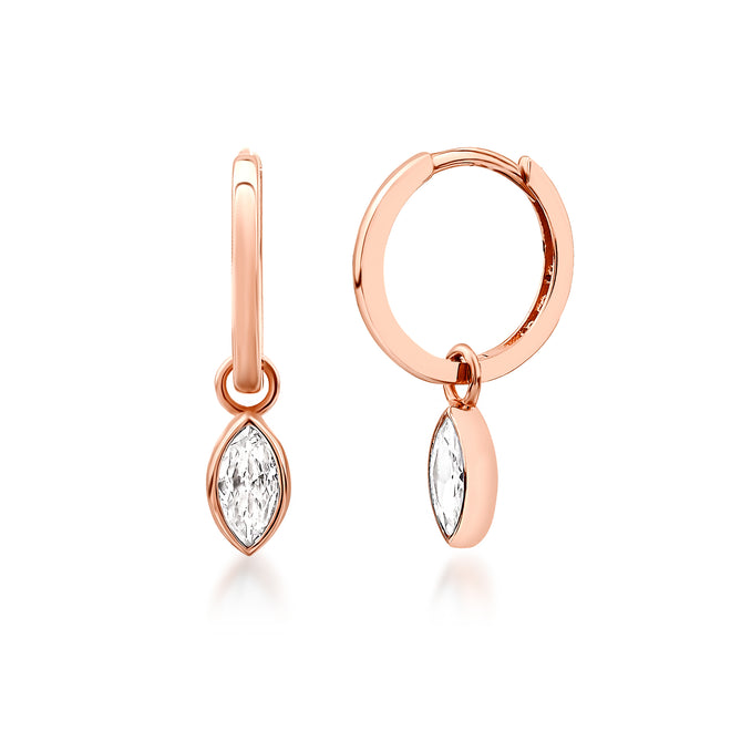 14 Ayar Altın Solitaire Marquise Drop Charm Küpe  rose