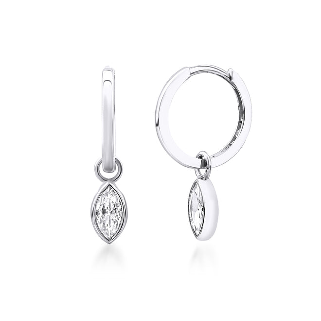 14 Ayar Altın Solitaire Marquise Drop Charm Küpe  beyaz