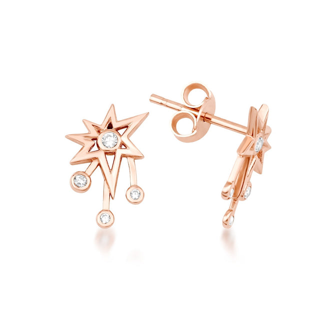 14 ayar rose altın zirkon taşlı celestial çivi küpe