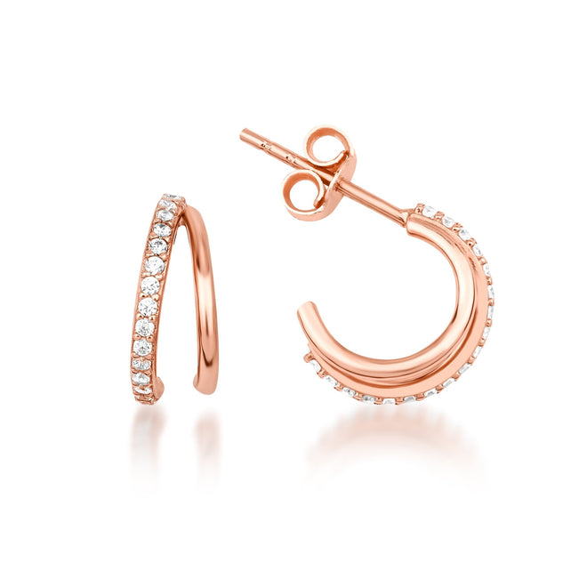 14 ayar altın Split double row hoop küpe rose versiyon