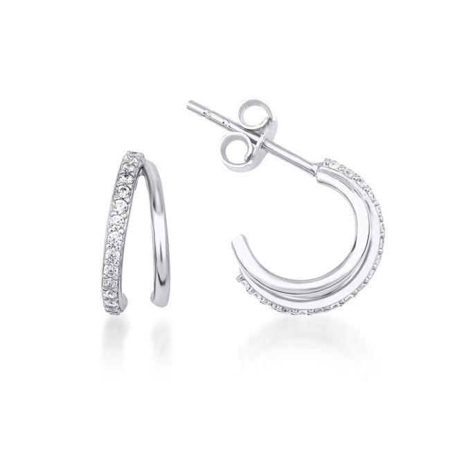 14 ayar altın Split double row hoop küpe beyaz 