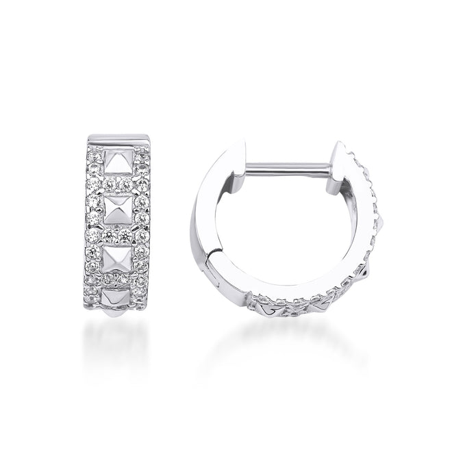 ışıltılı piramit mini halka küpe beyaz altın