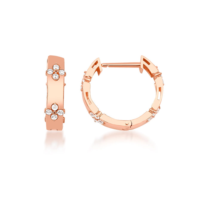 4 yapraklı yonca figürlü taşlı mini halka küpe rose versiyon