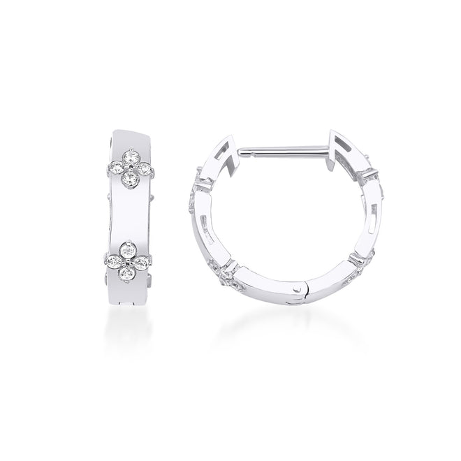 4 yapraklı yonca figürlü taşlı mini halka küpe beyaz versiyon