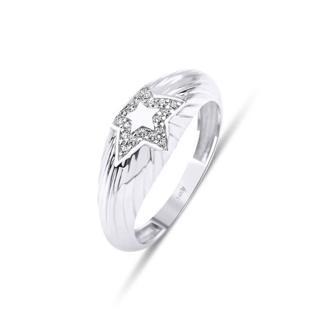 14 ayar altın star gold dome yüzük beyaz versiyon