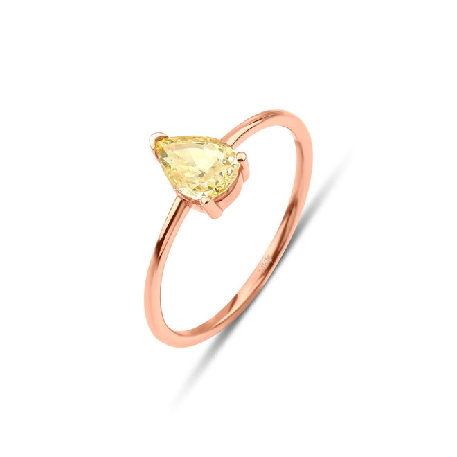 damla şeklinde doğal citrine tektaş yüzük rose altın