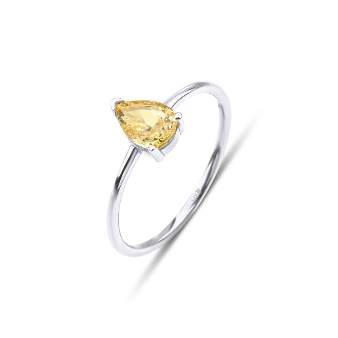 beyaz altın damla şeklinde doğal citrine tektaş yüzük