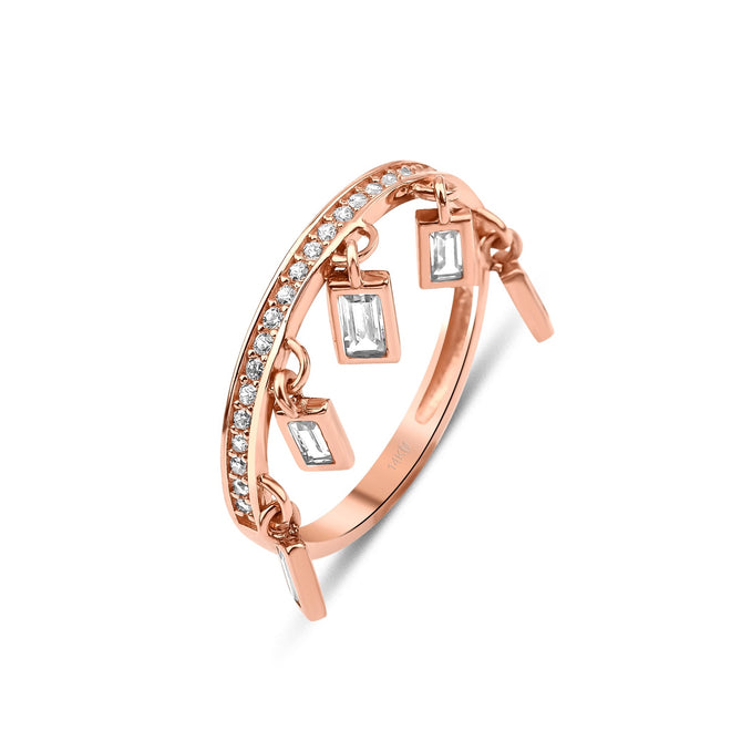 14 ayar altın baguette sprinkle yüzük rose