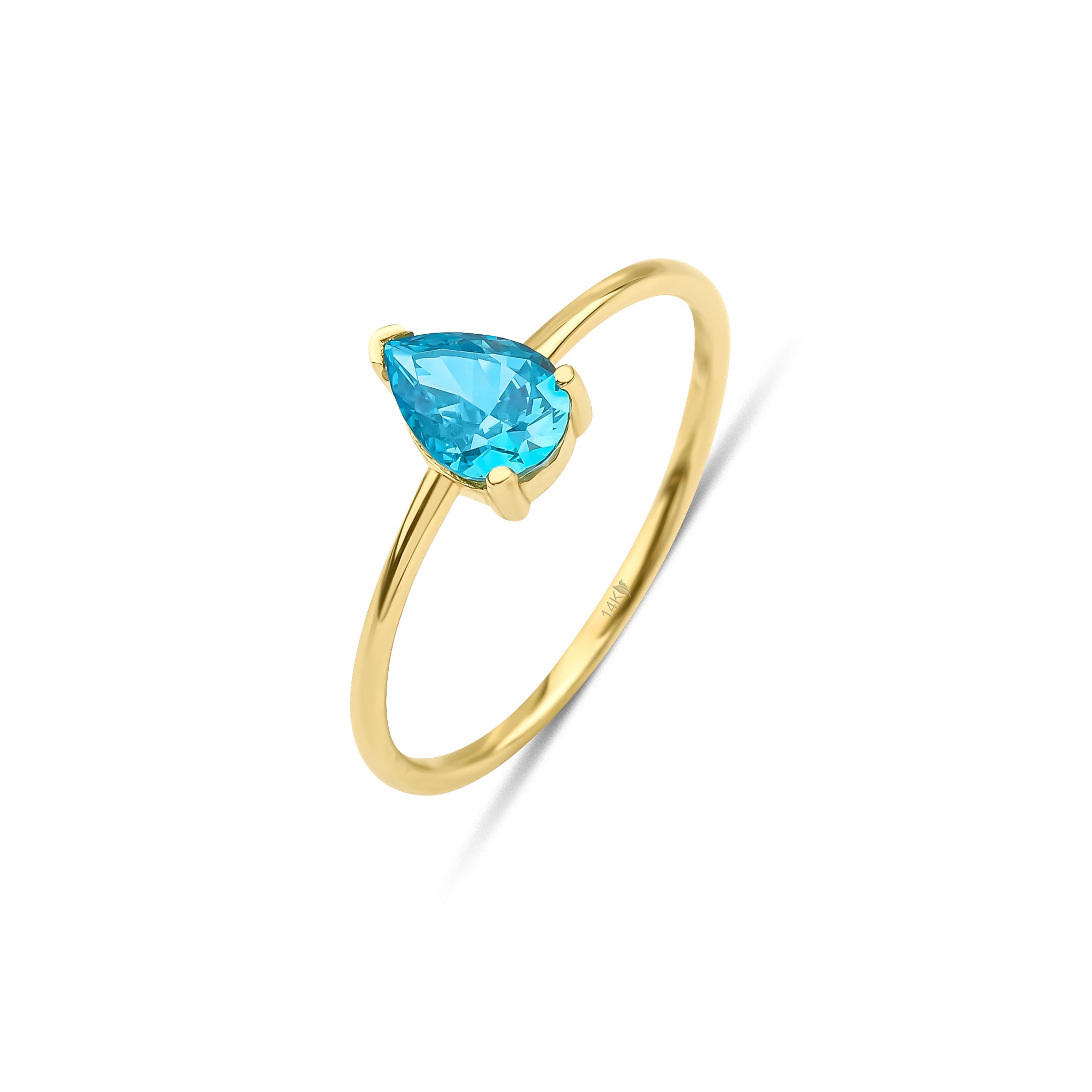 14 Ayar Alt n Natural Pear Swiss Blue Topaz Solitaire Yuzuk