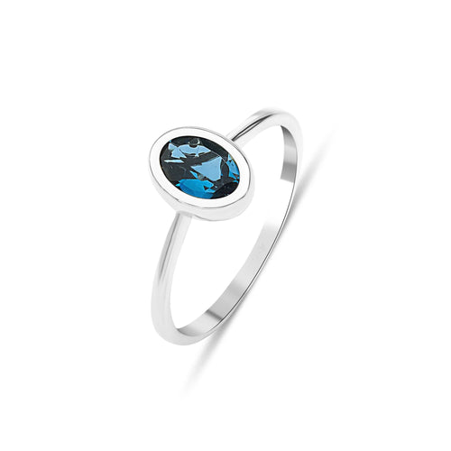 Doğal London Blue Topaz Tektaş Yüzük beyaz altın