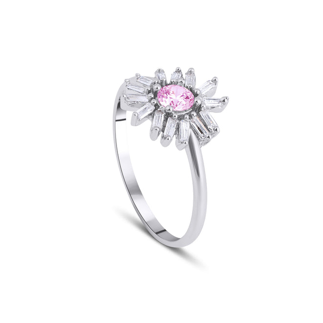 pembe taşlı zirkon taşlı papatya yüzük