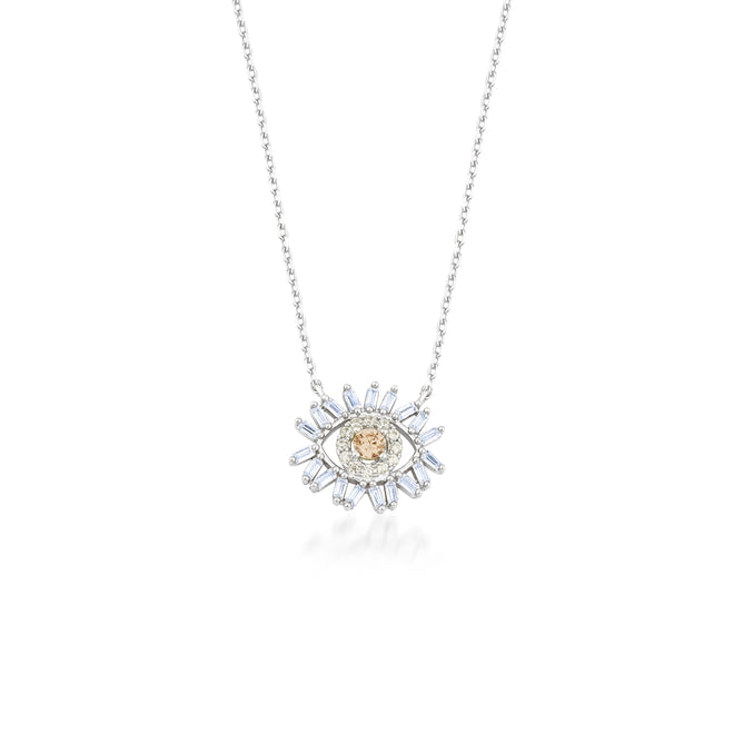 14 ayar altın baget taşlı göz kolye beyaz altın