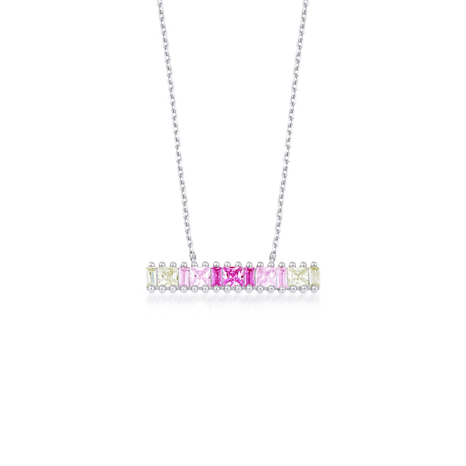beyaz altın pembe taşlı ombre kolye