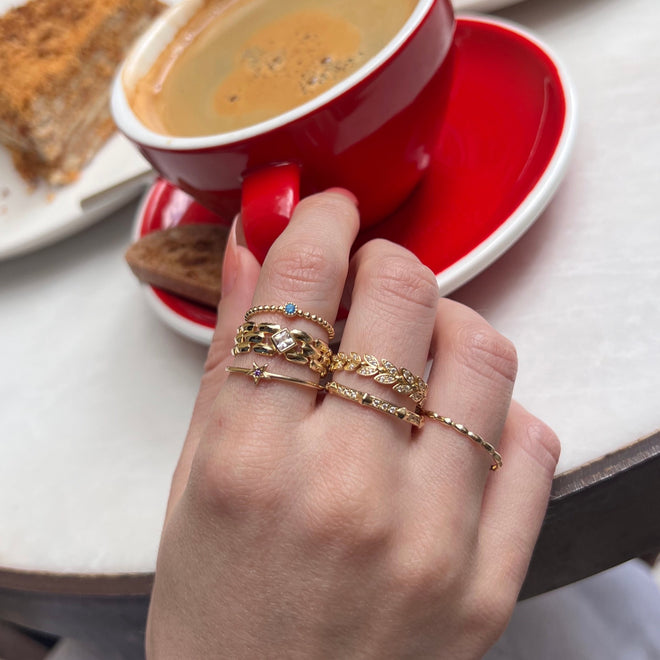 14 ayar altın doğal mavi topaz taşlı topçuk yüzük kombin