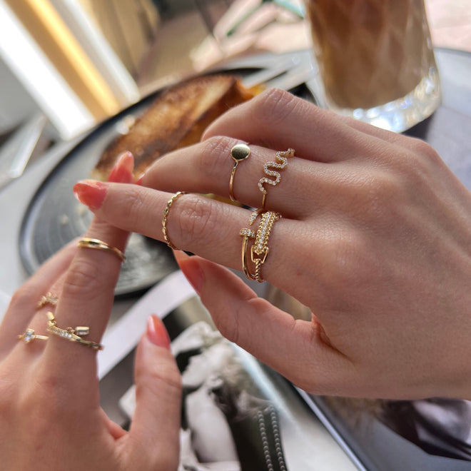 14 ayar altın link yüzük kombin