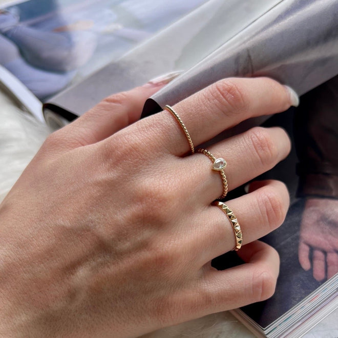 14 ayar altın tamtur pırlantalı piramit şeklinde yüzük kombin