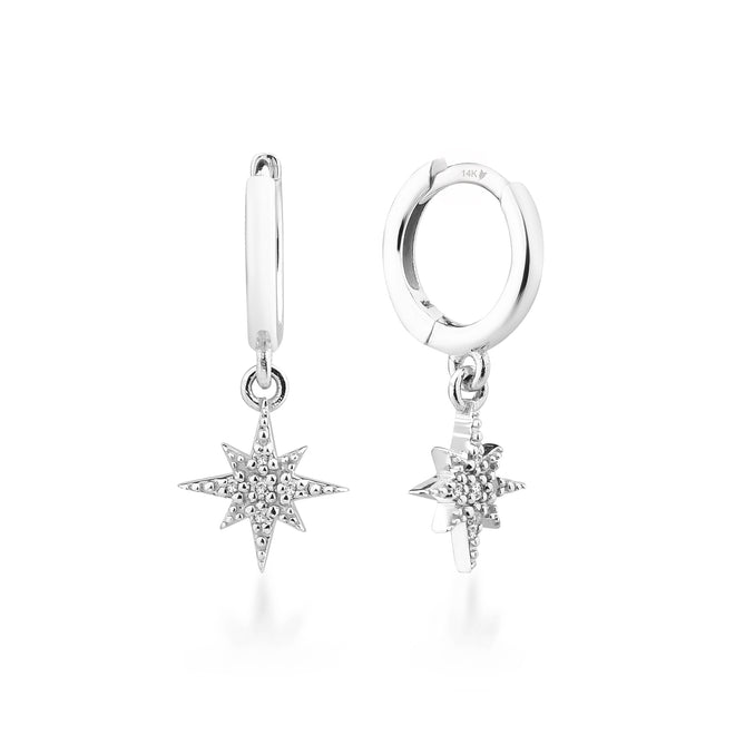 kuzey yıldızı 14 ayar beyaz altın sallantılı halka küpe