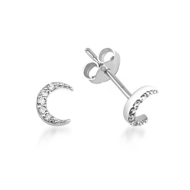 14 ayar beyaz altın zirkon taşlı ay şeklinde küpe