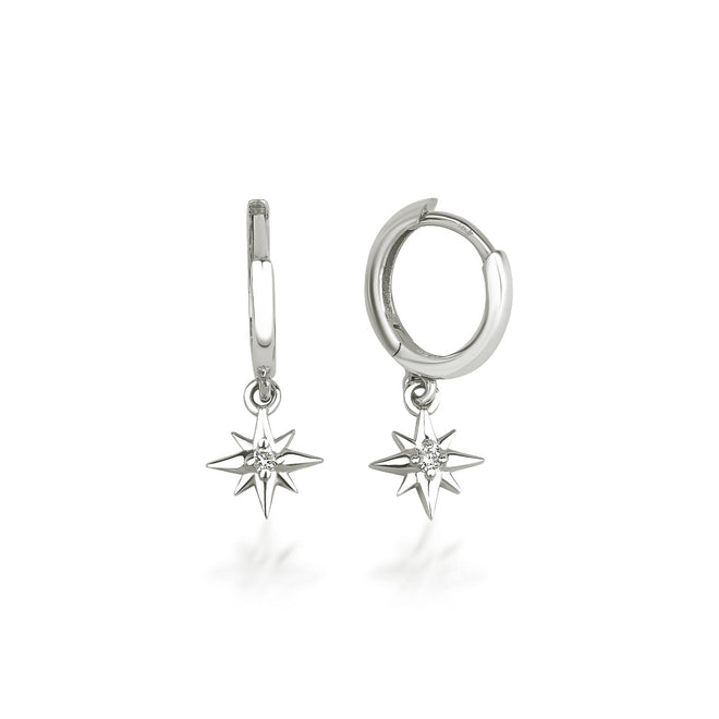 beyaz altın kuzey yıldızı sallantılı küpe