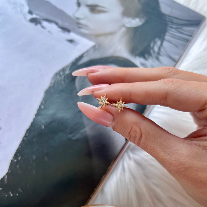 14 Ayar Altın Parlayan Yıldız Çivi Küpe