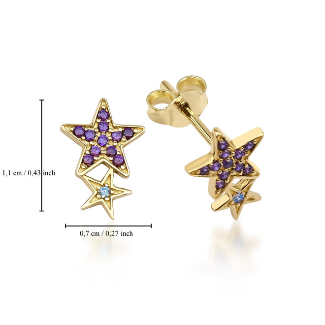 mor mavi iki yıldızlı çivi küpe ölçüleri