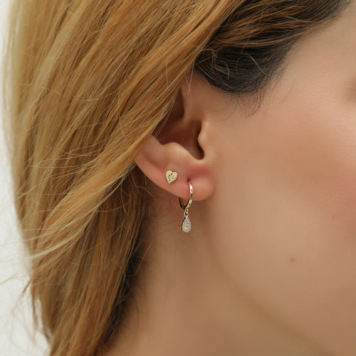 14 Ayar Altın Işıltılı Damla Halka Küpe