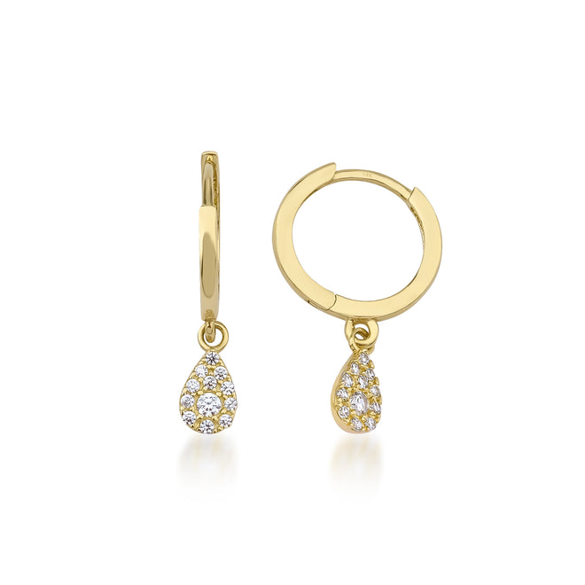 14 Ayar Altın Işıltılı Damla Halka Küpe