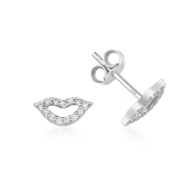 beyaz altın dudak şeklinde zirkon taşlı çivi küpe