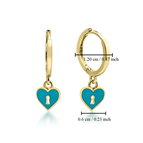 14 Ayar Altın Blue Heart Keyhole Küpe