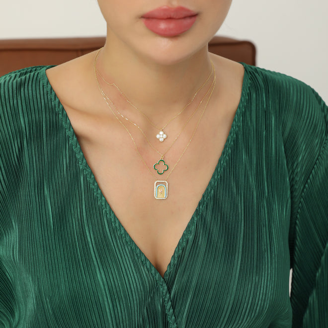 14 Ayar Altın 4-Leaf Lucky Clover Milgrain Kolye