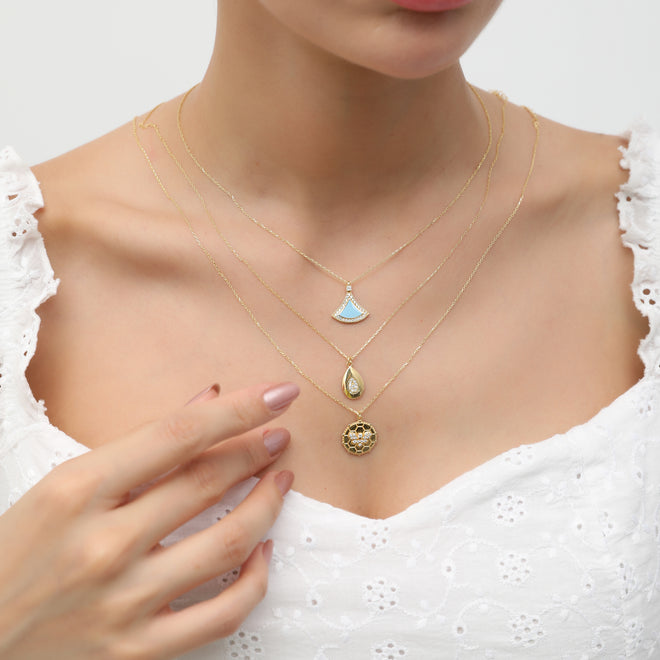 14 ayar altın sparkle Diamond teardrop kolye kombin