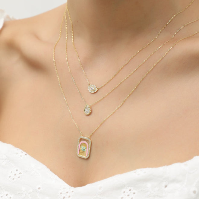 14 ayar altın nazar boncuklu markiz kadın kolye kombin 