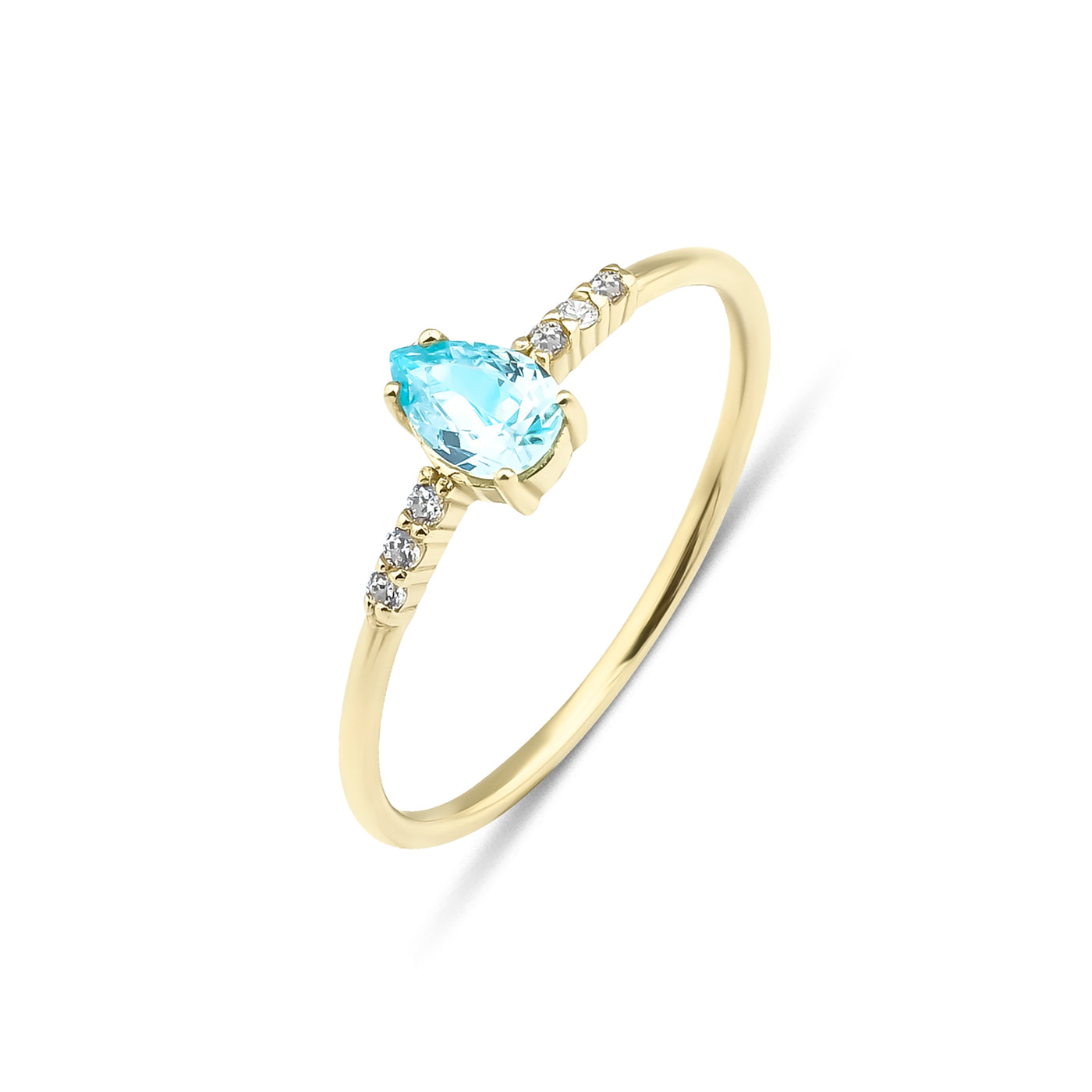 0.09 Karat Pırlanta Yan Taşlı Damla Blue Topaz Yüzük