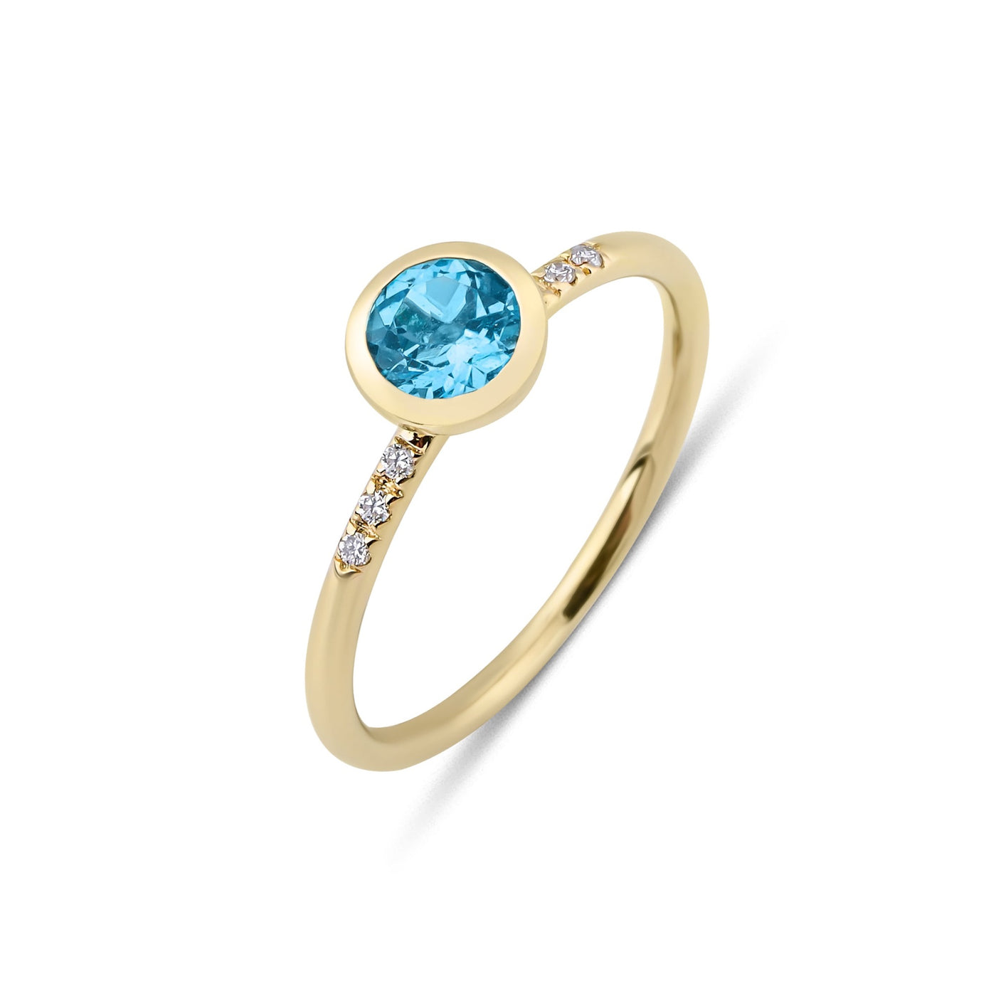 0.042 Karat Pırlanta ve Doğal Swiss Blue Topaz Yüzük