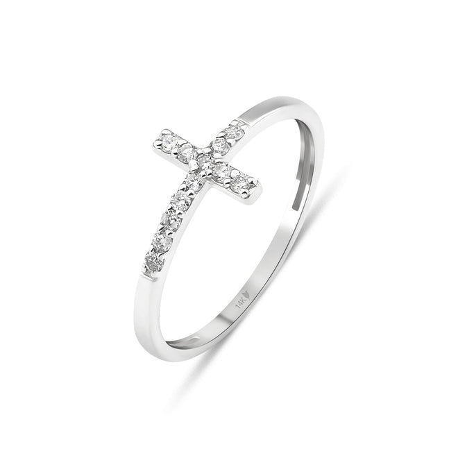 14 Ayar Altın Taşlı Zarif Haç Yüzük