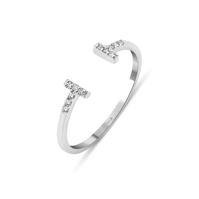 beyaz altın T bar kadın yüzük