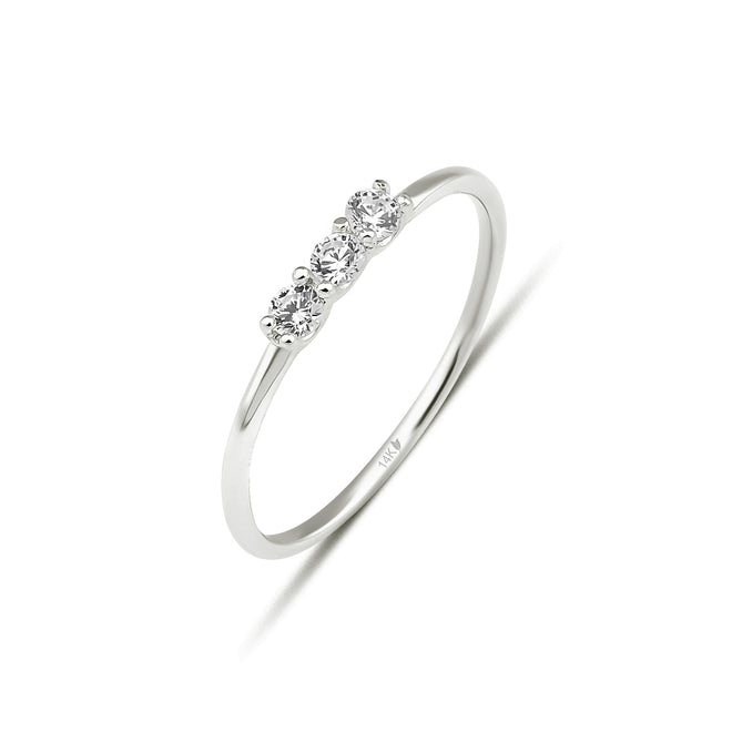 14 ayar beyaz altın üç taşlı kadın yüzük 