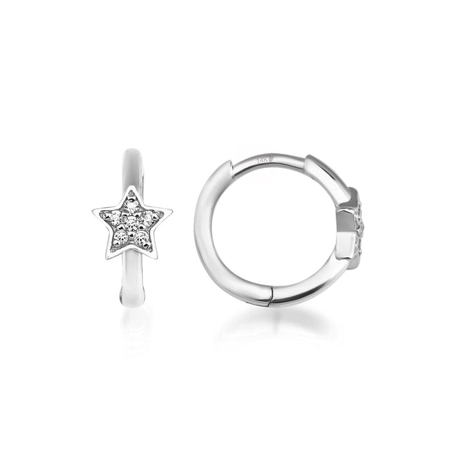 14 ayar beyaz altın yıldız detaylı halka küpe
