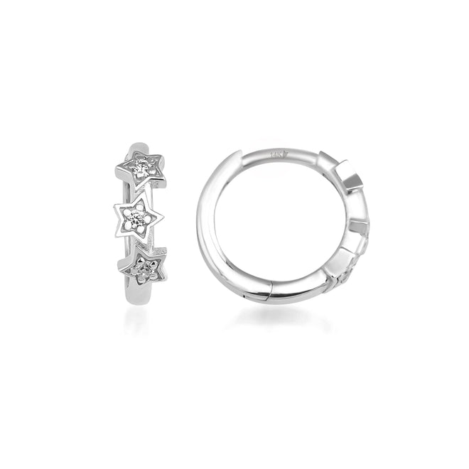 Üzeri yıldızlı mini halka küpe beyaz versiyon