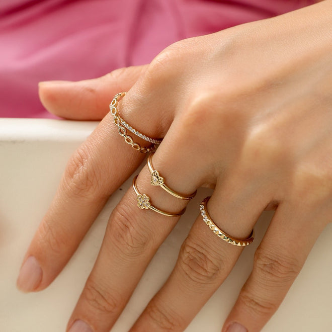 14 ayar altın dört yapraklı yonca yüzük detay