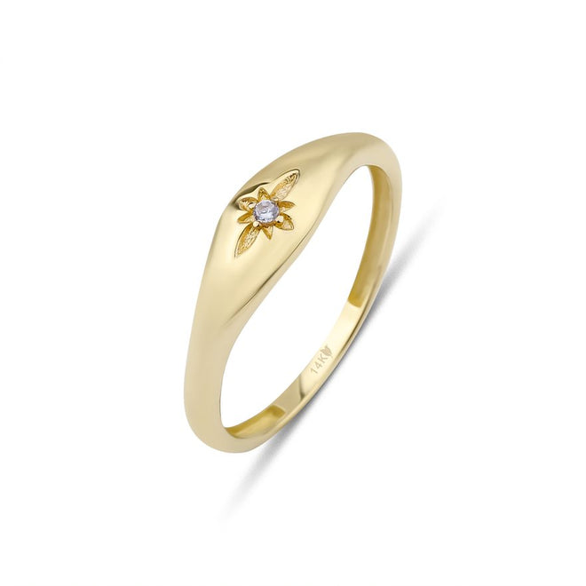 14 Ayar Altın Diamond Starbust Signet Ring